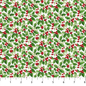 Barnyard Christmas - white multi Holly print 28805-10