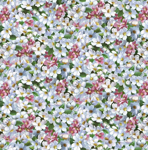 Chickadee Morning - Small Floral - Sky Blue