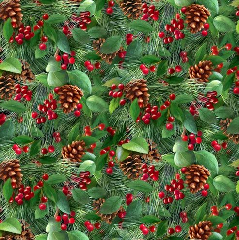 Birds & Berries - Pinecones & Berries - Green